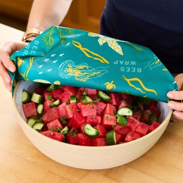 Bee's Wrap Reusable Beeswax Food Wraps Made in the USA, Eco Friendly Beeswax Wraps for Food, Sustainable Food Storage Containers, Organic Cotton Food Wraps, Assorted 3 Pack (S, M, L), Ocean - Image 4
