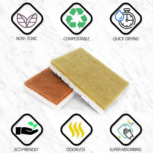 Eco sponges 2 Types Natural Plant Based Scrub Sponge 8 Pack Palm Fiber Scrubbing Sponge with Non Scratch Compostable Sponges Durable No Odor Kitchen Scrubber Eco Friendly Kitchen sponges - Image 2