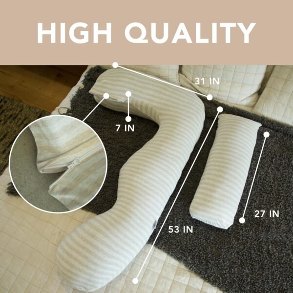 Pharmedoc Pregnancy Pillows, U-Shape Full Body Pillow -Removable Jersey Cotton Cover - Sand Stone - Pregnancy Pillows for Sleeping - Body Pillows for Adults, Maternity Pillow and Pregnancy Must Haves - Image 3