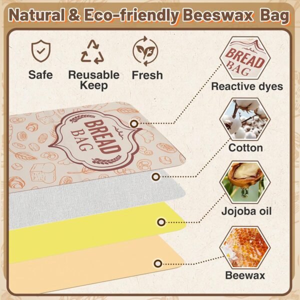 ANPHSIN 2pcs Beeswax Bread Bags for Homemade Bread - Reusable Sourdough Bread Storage Bags, Large Beeswax Wraps Freezer Bread Container for Fresh Bread Christmas Baker Gifts - Image 2