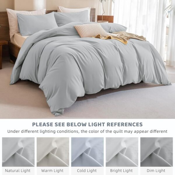 Sanracie King Comforter Set,100% Organic Cotton Linen Feel Textured Comforter Set Cornflower Blue,Winter Warm Simple King Bedding Set 3pcs(1 Aesthetic Solid Comforter + 2 Pillowcases) Soft Lightweight - Image 8