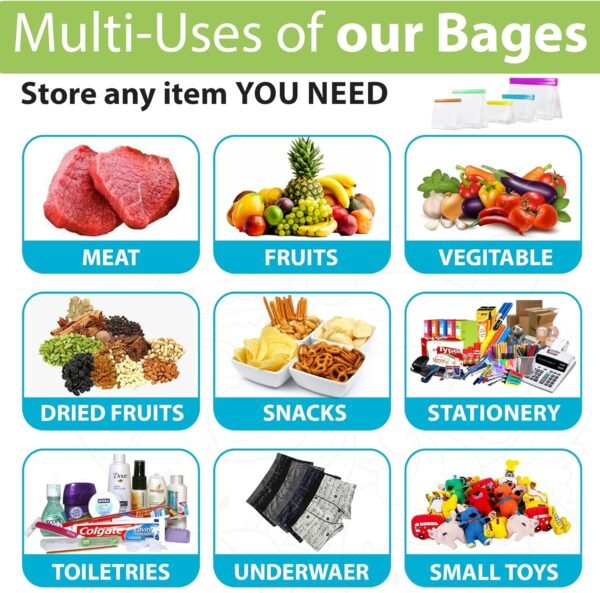 Triple-M7® 40 Pack Cereal Storage Bags Stand Up Reusable Gallon Freezer Bag Leakproof Ziplock Various Size Colors BPA Free Silicone Set Meals Lunch Sandwich Snack Home Organization Food - Image 6