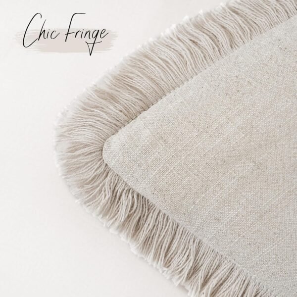 Foindtower Set of 2 Decorative Linen Fringe Throw Pillow Covers Cozy Boho Farmhouse Cushion Cover with Tassels Soft Accent Pillowcase for Couch Chair Sofa Bed Living Room Home Decor,18×18 Inch,Beige - Image 3