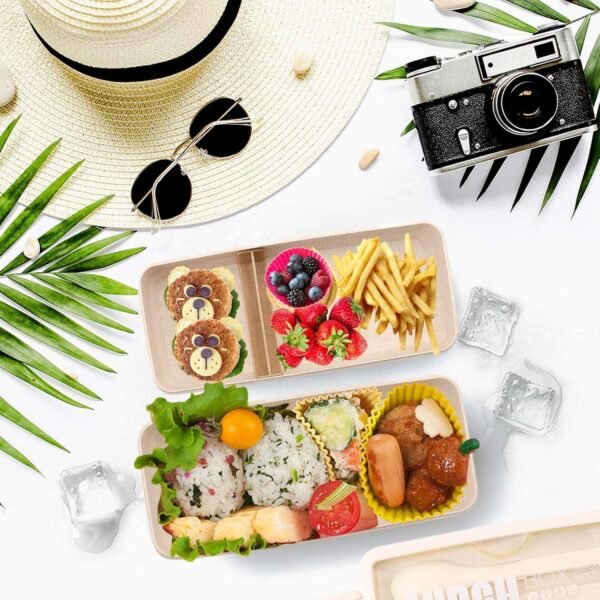Bento Box Japanese Lunch Box Kit Leakproof Bento Lunch Box for Kids Adults Wheat Straw 3 Layer Stackable Lunch Containers with Compartment Eco-Friendly Meal Prep Containers (Beige) - Image 7