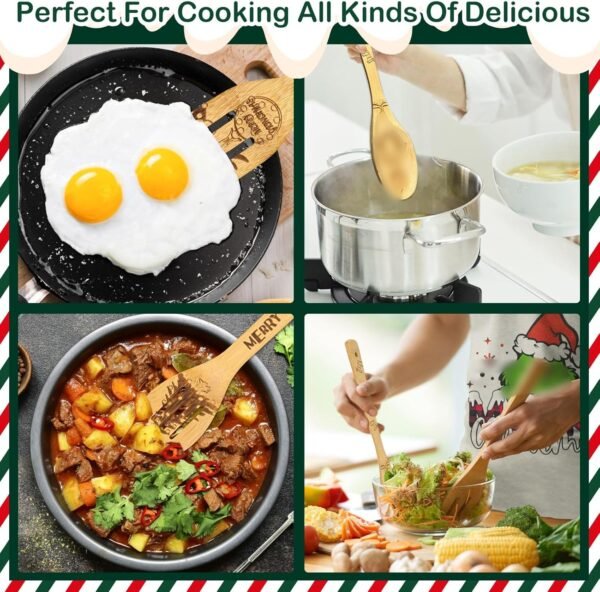Christmas gifts for women men - Bamboo wooden spoons for cooking utensil set with apron - special gifts for chef mom dad mother father grandmother - Image 6
