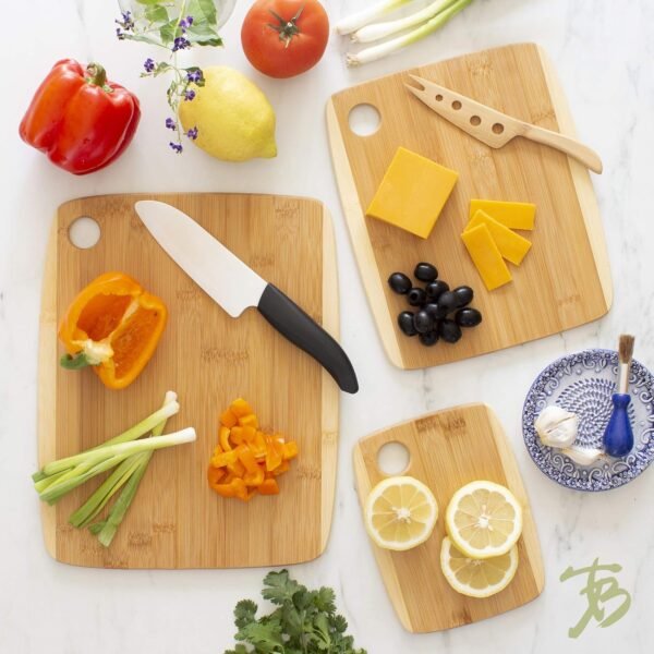 Totally Bamboo 3-Piece Two-Tone Bamboo Serving and Cutting Board Set - Image 2
