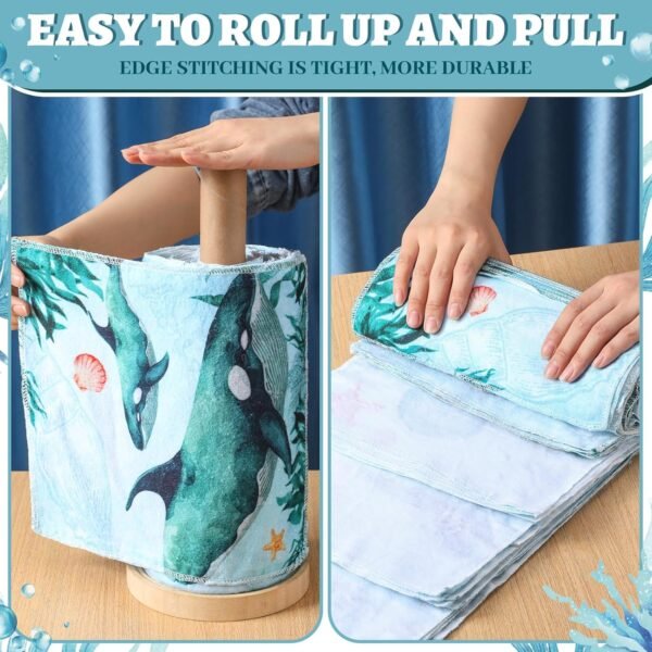36 Pack Reusable Paper Towels Washable Paperless Towels Rolls Reusable Toilet Bidet Towels Bulk Flannel Cotton Cloth Towels Wipes Bathroom Napkins with Cardboard(Blue, Sea Animals Style) - Image 4