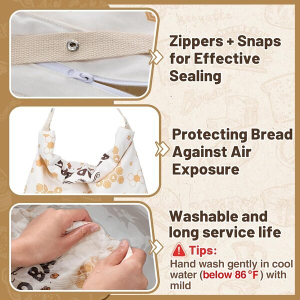 ANPHSIN 2pcs Beeswax Bread Bags for Homemade Bread - Reusable Sourdough Bread Storage Bags, Large Beeswax Wraps Freezer Bread Container for Fresh Bread Christmas Baker Gifts - Image 4