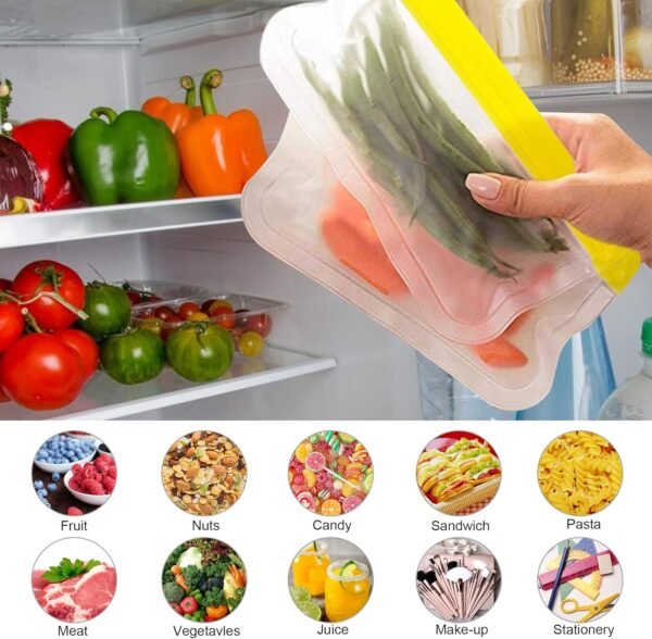ENLOY 12 Pack Reusable Food Storage Bags, BPA Free PEVA Reusable Freezer Bag, 2 Gallon & 5 Sandwich & 5 Snack Size Bags, Leakproof Freezer Bag for Liquid Lunck Sandwich Marinate Meat Fruits Vegetable - Image 6