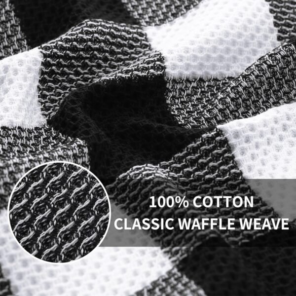 Homaxy 100% Cotton Waffle Weave Check Plaid Kitchen Towels, 13 x 28 Inches, Super Soft and Absorbent Dish Towels for Drying Dishes, 4-Pack, White & Black - Image 7