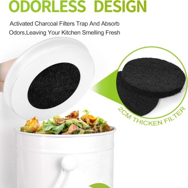 Compost Bin Kitchen Countertop, 1.7 Gallon Indoor Compost Pail, Odorless Food Waste Bin Compost Bucket with Charcoal Filter & Trash Bags & Waste Tray & Brush - Image 2