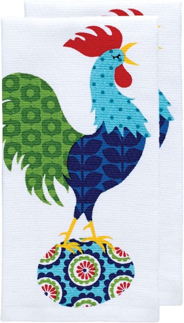T-fal Textiles Double Sided Print Woven Cotton Kitchen Dish Towel Set, 2-pack, 16" x 26", Rooster Print - Image 2