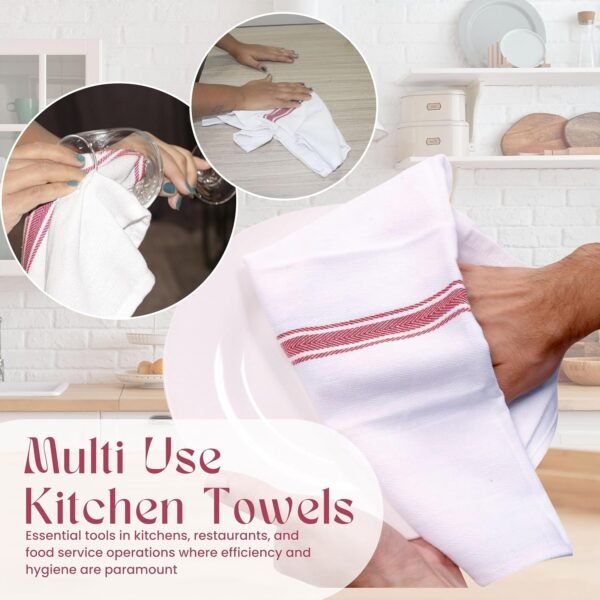 Kitchen Towels | Cotton Dish Towels for Drying Dishes| Absorbent Kitchen Dish Towels, Dish Cloths| Tea Towels for Embroidery |6 Pack (Red Stripes) - Image 5