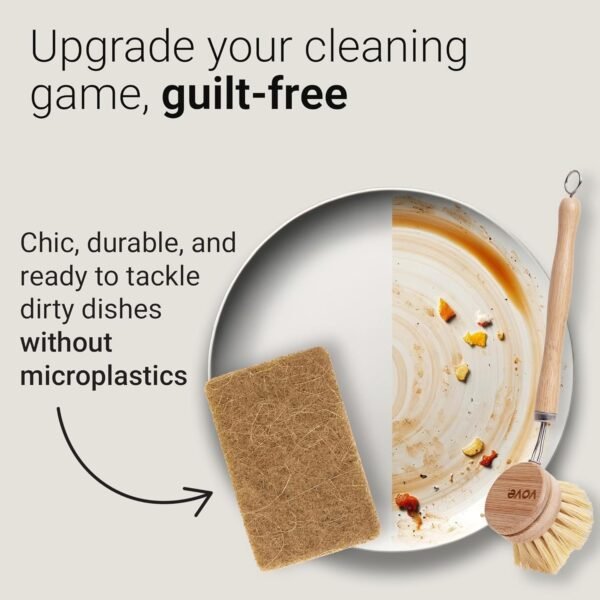 | Eco Kitchen Cleaning Bundle | Bamboo Dish Brush & 6 Natural Kitchen Sponges | with 3 Replacement Heads | Sustainable Cleaning | Plastic-Free | Versatile Cleaning | High-Performance - Image 3