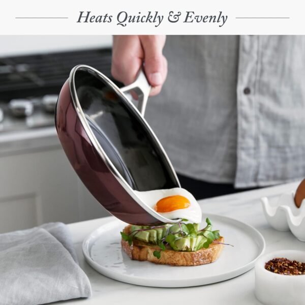 Merten & Storck European Crafted Steel Core Enameled Cookware, 9.5" Frying Pan Skillet, Induction, PFAS & PTFE Free, Dishwasher Safe, Oven & Broiler Safe, Merlot Red - Image 2
