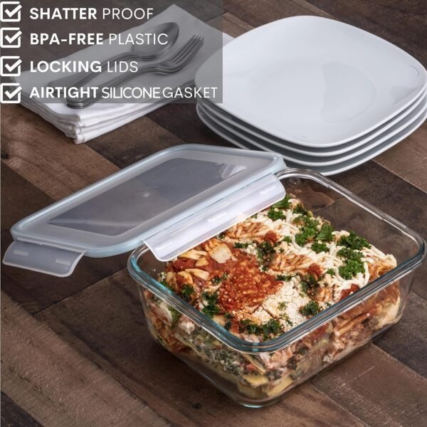 14 Cup/ 112 oz LARGE Glass Food Storage Container with Locking Lid. Ideal for Storing food, Vegetables or Fruits. Baking Casserole, Lasagna, Baking, Roasting chicken & lot of other tasty Food BPA-Free - Image 7