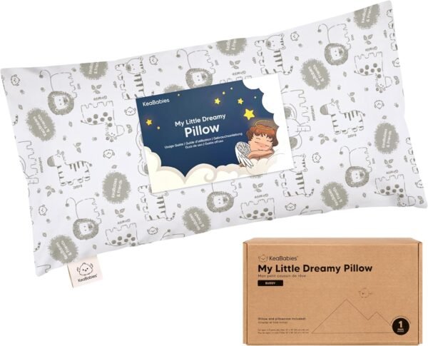 Toddler Pillow with Pillowcase - 10x18 My Little Dreamy Pillow, Organic Toddler Pillows for Sleeping, Kids Pillow, Small Pillows, Toddler Travel Pillows for Sleeping, Toddler Bed Pillows (KeaSafari)