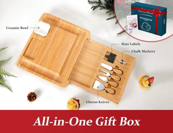 Easoger Cheese Board, Large Charcuterie Board Set, Bamboo Serving Platter, 4 Serving Knives and Utensils - House Warming Gifts, Wedding Gifts for Couples, Birthday Gift for Women or Men - Image 7
