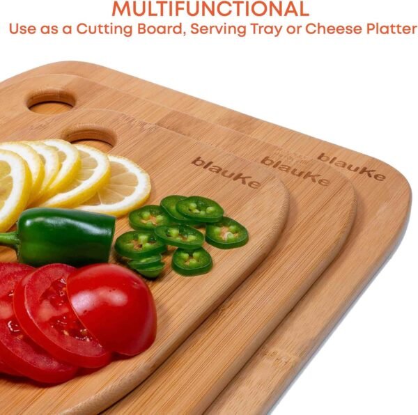 Wood Cutting Boards for Kitchen – Bamboo Cutting Board Set, Chopping Board, Serving Tray – Wooden Cutting Boards for Kitchen – BlauKe® - Image 9