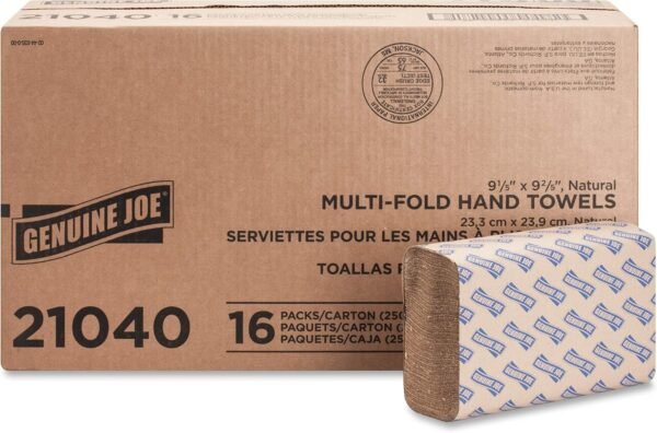 Genuine Joe GJO21040 Multifold Natural Towels, 9.25" x 9.40",Packaging may vary, Pack of 4000