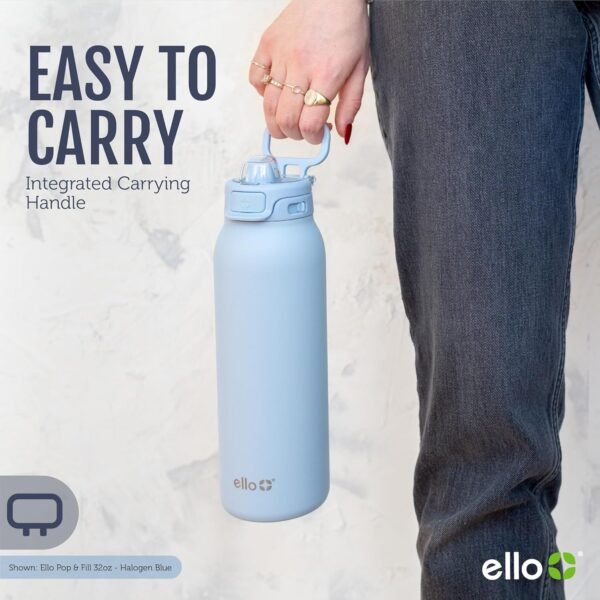 Ello Pop & Fill Stainless Steel Water Bottle with Quick Fill Technology, Double Walled Vacuum Insulated Metal, Leak Proof Locking Lid, Sip & Chug, BPA Free, Holiday Gift for Him Her, 22oz, 32oz, 40oz - Image 8
