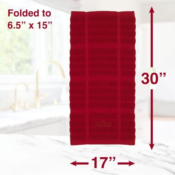 All-Clad Solid Kitchen Towels: Highly Absorbent, Super Soft Long Lasting - 100% Cotton, 17"x30" Tea Towels for Cleaning & Drying Dishes, Pans, Glassware, or Countertops, (2-Pack), Chili - Image 5