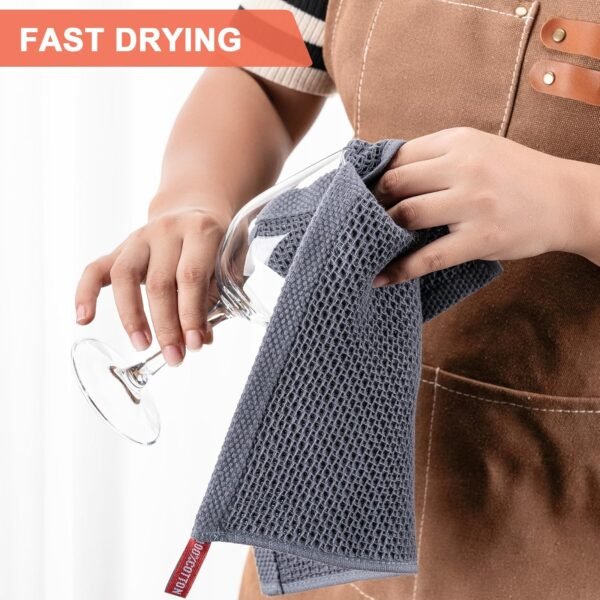 BOOMIBOO Kitchen Towels，Dish Towels 100% Cotton Waffle Weave Ultra Soft Absorbent Quick Drying Dish Rags，Dish Cloths， Dishcloths Sets，Tea Dowels for Kitchen，Bar Towels，12x12 Inches, 6-Pack, Grey - Image 5