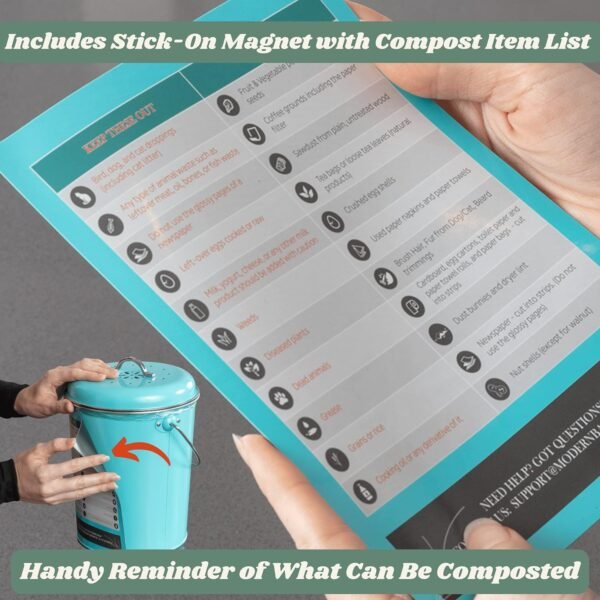 Compost Tumbler, Teal Kitchen Compost Bin Countertop, Indoor Compost Bin Kitchen, Compost Bucket Kitchen, Compost Bins, Compost Caddy, Counter Food Composter for Kitchen, Turquoise Compost Pail - Image 4