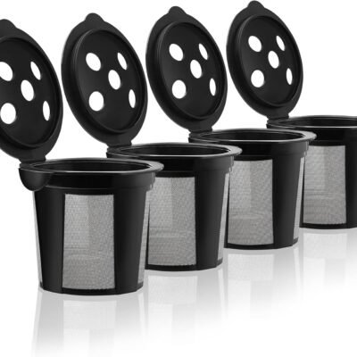 4 Reusable K Cups for Keurig K Supreme, K Supreme Plus, K Slim, K-Brew Chill, K-Duo Hot & Iced with Multistream Technology - 4 Black Refillable Kcups Coffee Filters for Keurig Coffee Makers