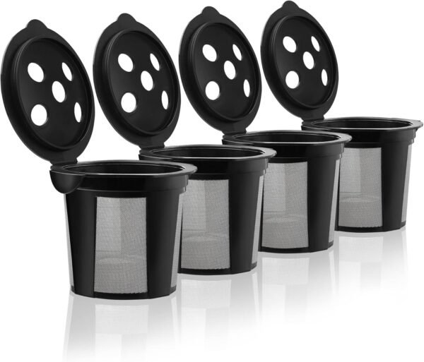 4 Reusable K Cups for Keurig K Supreme, K Supreme Plus, K Slim, K-Brew Chill, K-Duo Hot & Iced with Multistream Technology - 4 Black Refillable Kcups Coffee Filters for Keurig Coffee Makers