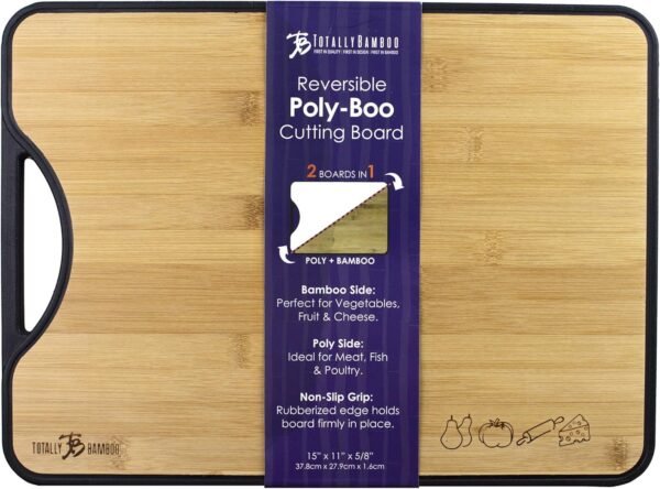 Totally Bamboo Poly-Boo Double Sided Bamboo and Poly Cutting Board, 15" x 11", BPA Free - Image 5
