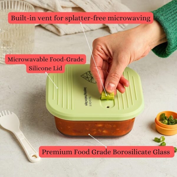 AI LOVE PEACE Microwave Safe Container, Glass Meal Prep Containers Reusable, Glass Food Storage Containers With Lids, Glass Lunch Containers For Adults, Microwave Lunch Box for Dishes & Leftover. - Image 4
