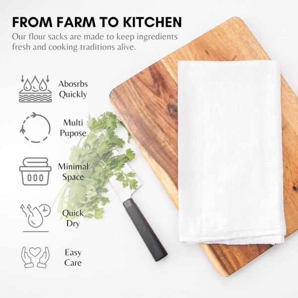 GOLD TEXTILES White Flour Sack Towels (12 Pack - 28x28) 100% Cotton Kitchen Towels – Multipurpose, Soft & Absorbent, Quick Dry with Easy Care - Image 3