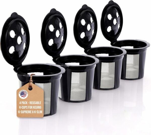 Reusable K Cups for Keurig Supreme, K Supreme Plus, K Slim, K-Brew Chill, K Duo Hot and Iced Gen 2 by PureHQ - Refillable Kcup for Keurig Coffee Maker - MultiStream Coffee Pods Filter - 4 Pack