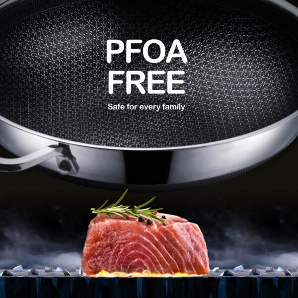 Wok pan,Hybrid 12 inch Wok with Lid, PFOA Free Cookware,non stick Stainless Steel Woks & Stir-fry pans Nonstick, Dishwasher and Oven Safe, Works on Induction - Image 4