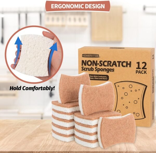 HOMERHYME Natural Dish Sponge 12 Pack, Non-Scratch Scrub Sponge, Eco Multipurpose Kitchen Sisal Fiber Cellulose Sponge, Biodegradable Odor-Less Dual-Sided Sponge for Dish Washing & Household Cleaning - Image 8