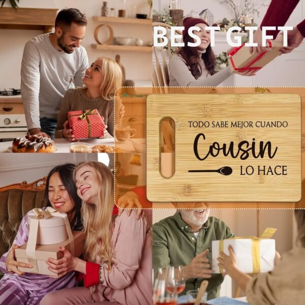 Cousins Gifts Cutting Boards for Kitchen, Cousin Sister Bamboo Cutting Board, Todo Sabe Mejor Cuando Abuelo Lo Hace Spanish Cousin Decorative Cutting Board Gifts for Cousins Female - Image 6