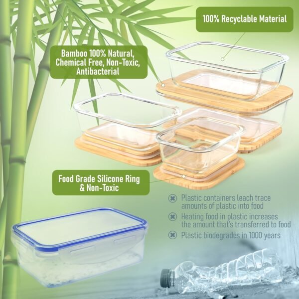 Glass Food Storage Containers With Bamboo Lids - Glass Meal Prep Containers - Set of 4 Airtight Stackable Food Storage Kitchen Containers - Eco-Friendly Oven Safe Nesting Lunch Containers - Image 6