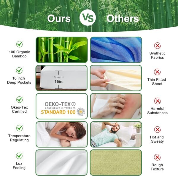 CozyLux Cooling Sheets King Size, Rayon derived from Bamboo, Oeko-TEX Certified Luxuriously Soft & Cooling Silky Sheet Set - 16" Deep Pockets 4 Piece Bedding Sheets & Pillowcases，White - Image 3