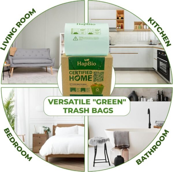 HAPBIO Small Compostable Trash Bags 2.6 Gallon, 100 Count/Roll, 0.67 Mils, Pack 1, Unscented, Biodegradable Trash Bags, BPI OK Compost Home, Recycle Food Scrap Waste Bags for Countertop Bin, Kitchen - Image 7