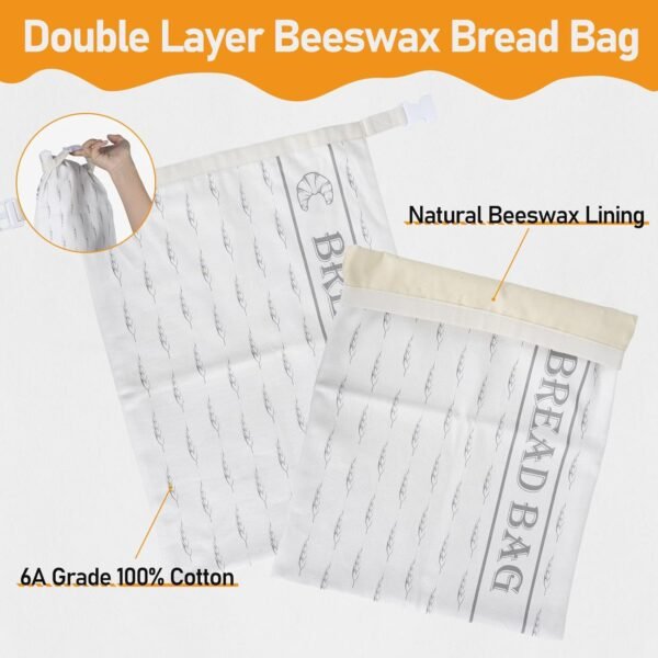 Reusable Bread Bags for Homemade Bread(2 Pack), 13" X 17" Cotton Beeswax Bread Storage Bag, Sourdough Bread Bags Beeswax Lined, Bread Saver Storage Container for Fresh Bread Storage - Image 3