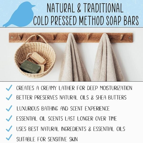 Bluebyrd Soap Co. Defender Thieves Blend Essential Oil Soap Bar 5oz | 100% All Natural Bar Soap Made with Four Thieves Essential Oil Blends | Natural Defense Soap Bar | Cleansing Thieves Defense Body Wash Bars Fragranced with 100% Essential Oils Handmade in USA | Vegan Body Wash Bar for Women & Men (Defender) - Image 5