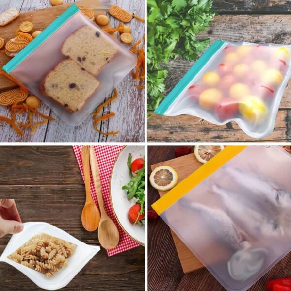 Reusable Food Storage Bags - 10pack BPA FREE Ziplock/Freezer Bags(2 Reusable Gallon Bags & 4 Sandwich Bags & 4 Snack Bags) EXTRA THICK Leakproof Silicone Lunch Bag for Food Meat Fruit Veggies - Image 7