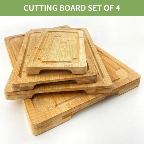 4 Piece Extra Large Bamboo Cutting Board Set For Kitch, Heave Duty Wood Cutting Board With Juice Groove Pre Oiled Chopping Board Set For Meat Vegetable Fruits - Image 8