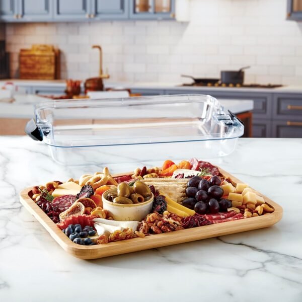 Farberware Build-A-Board Bamboo Cutting Board with Clear Locking Lid and Black Handles, Perfect for Charcuterie, Snacks, and More - Make it. Take it. Enjoy it, 11x14 Inch, Single Compartment - Image 5