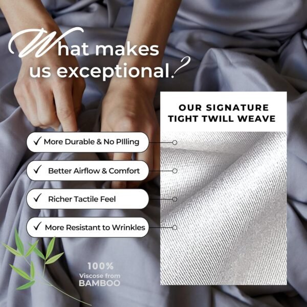 BedVoyage 100% Viscose Derived from Bamboo Queen Sheet Set - Cooling Bed Sheets for Ultimate Comfort, Breathable & Soft with Deep Pockets - 18” (Stone) - Image 5