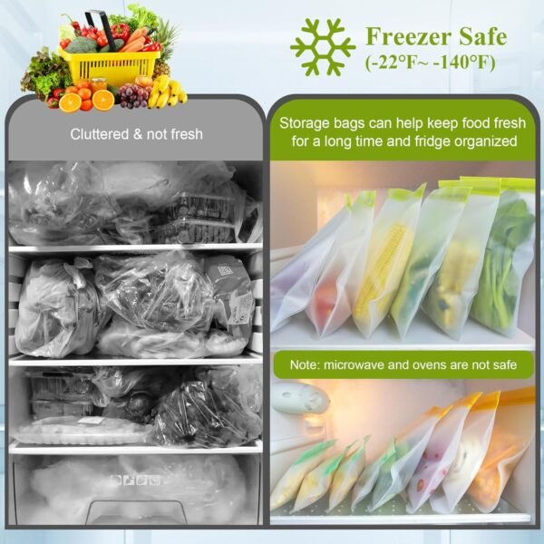 8 Pack Silicone Bags Reusable Storage Silicone Ziplock Bags-3 Reusable Gallon Freezer bags 3 Reusable Sandwich Bags 2 Reusable Snack Bags, Leakproof Reusable Food Storage Bags Containers for Home Work - Image 5