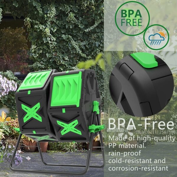 SQUEEZE master Large Dual Chamber Compost Bin Tumbler Outdoor Garden- Easy Rotating- Sturdy Steel Frame-Fast Composting (Green, 2 × 18.5 Gallon) - Image 5
