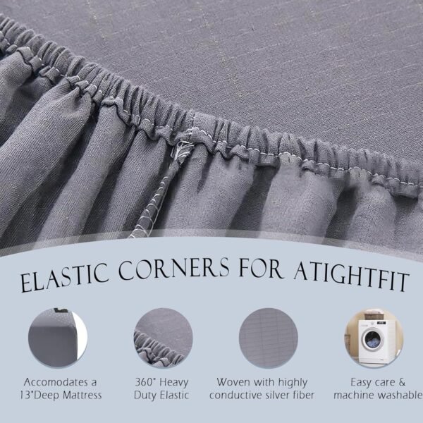 Grounding Sheets Queen Size 5% Pure Silver Fiber+95% Organic Cotton, Grounded Fitted Sheet Earth Connected Bedding (60"x 80"x 13" Gray) Earth Sheets with Grounding Cord - Image 2