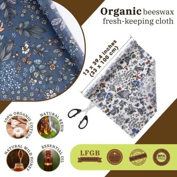 Moukeren 3 Rolls Beeswax Wraps for Food Assorted Organic Cotton Reusable Beeswax Food Wrap Sustainable Wax Paper Beeswax Food Wrappers Plastic Silicone Free for Bread Cheese, 13 x 40"(Butterfly) - Image 2